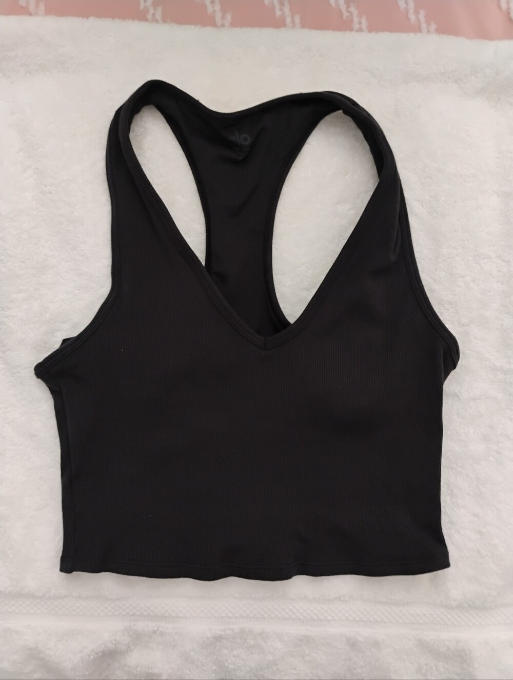 Alo Black Ribbed Racerback Sports Bra